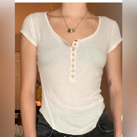 Free People Tops - Free People intimately, white waffle button Cream and White Shirt size large